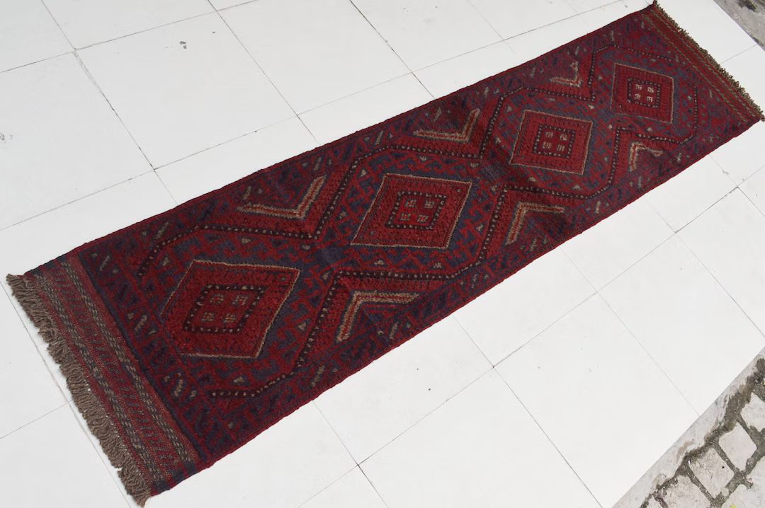 2x8 Runner Rug 2x7'9 ft Handmade Vintage Rug/ Moshvani design Oriental Berjesta Rug/ Afghan Geome... | Etsy (US)