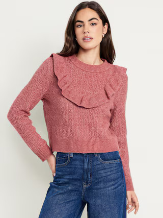 Wool-Blend Cropped Ruffle Sweater | Old Navy (US)