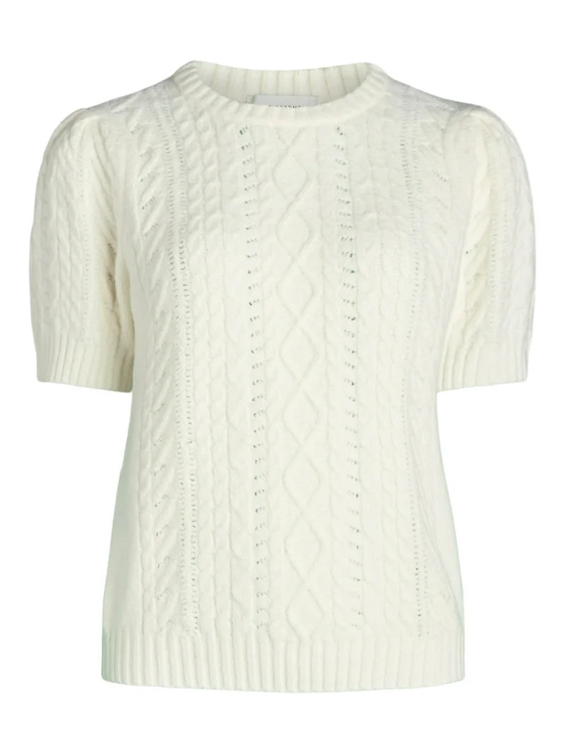 Free Assembly Women's Cable Knit Sweater with Short Puff Sleeves, Sizes XS-XXL | Walmart (US)