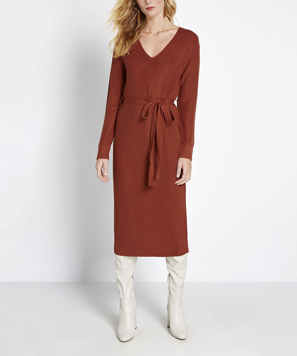 Gilli Women's Sweater Dresses Rust - Rust My Softer Side Wool-Blend Midi Dress - Women | Zulily