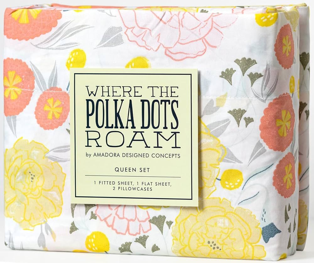Amazon.com: Where The Polka Dots Roam Light Floral Bedsheets Queen Size, Super Soft Wrinkle Resis... | Amazon (US)