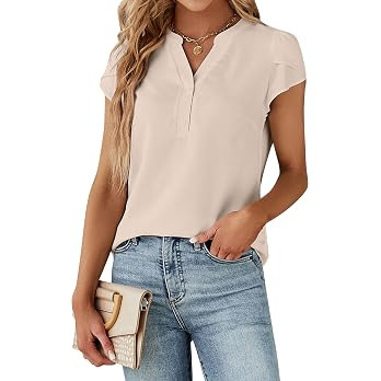 Blooming Jelly Women's Dressy Casual Tops Business Work Short Sleeve Blouse | Cute Cap Sleeve, V ... | Amazon (US)