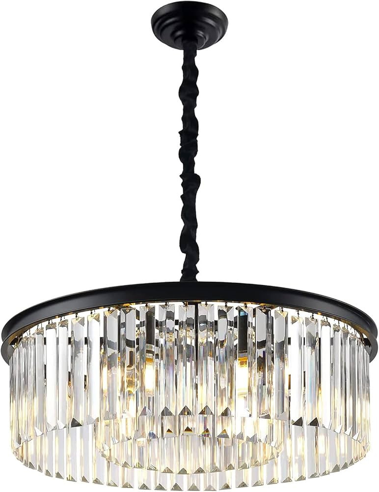Black Modern Crystal Chandelier Lighting Semi Flush Mount Ceiling Light Fixture 2-Tier K9 Crystal... | Amazon (US)