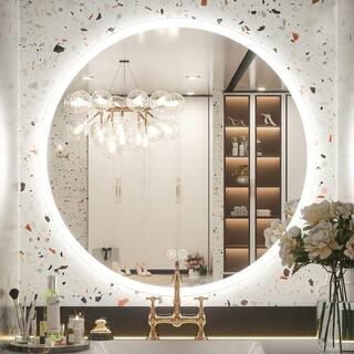 Apmir 32 in. W x 32 in. H Round Frameless Super Bright 192 Leds/m Lighted Anti-Fog Tempered Glass... | The Home Depot