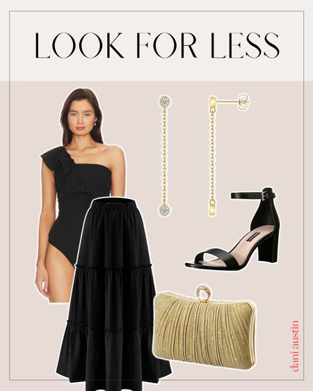 Look for less - black bodysuit and maxi skirt 

#LTKSeasonal #LTKunder100 #LTKwedding