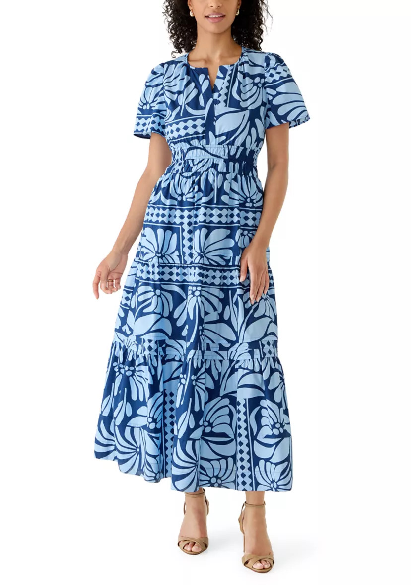 Women's Short Sleeve Split Neck Midi Dress | Belk