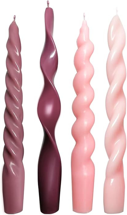 4 Pcs Spiral Twisted Unique Pink Taper Candles 7.87 Inch - Unscented Smokeless Candlesticks for M... | Amazon (US)