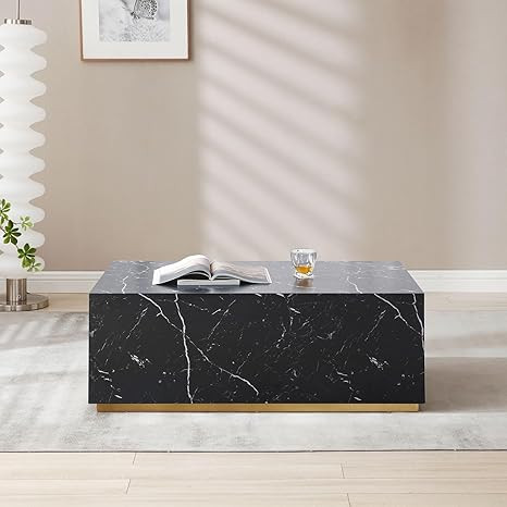 JIJIWANG Marble Coffee Black Tables for Living Room,Modern Rectangular Desk,Round End Table for L... | Amazon (US)