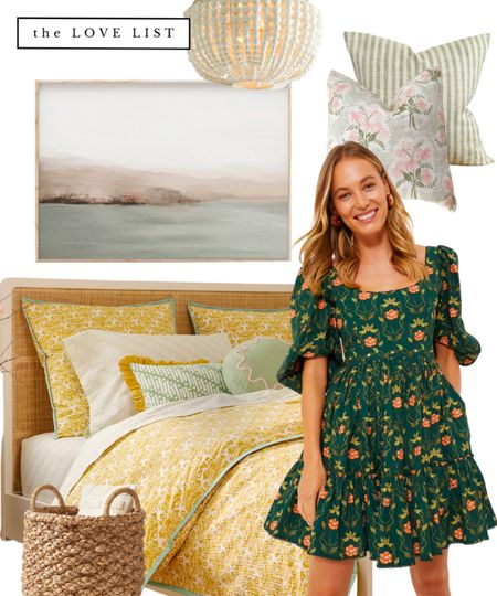 Summer bedroom decor // block print quilt, landscape art, beaded chandelier lighting, floral Etsy pillow covers, puff sleeve dress 

#LTKstyletip #LTKhome #LTKSeasonal