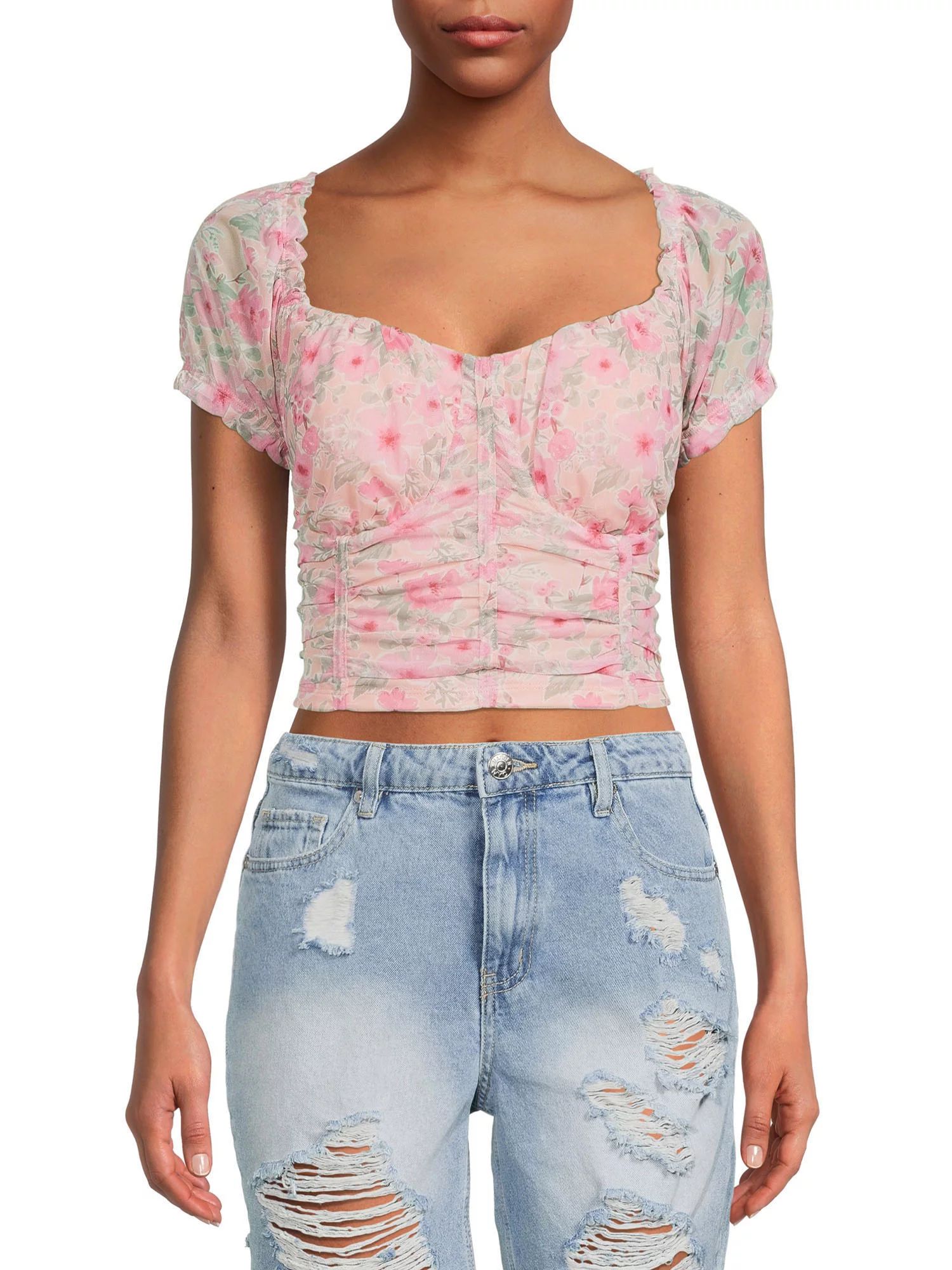 Madden NYC Women's Puff Sleeve Bustier Top - Walmart.com | Walmart (US)