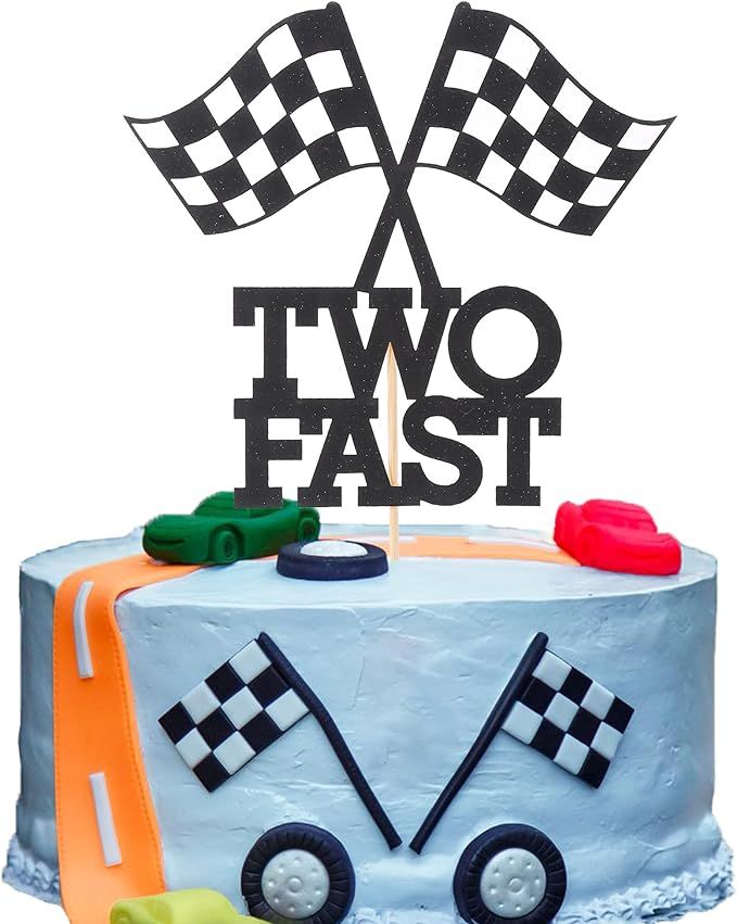 Two Fast Birthday Cake Topper - Race Car Theme 2nd Birthday Party Decoration, Boy Girl Second Bir... | Amazon (US)