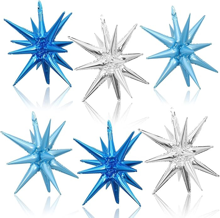 Blue Silver Star Balloons, 22 Inch Royal Blue Silver Foil Explosion Star Balloons, Light Blue Sil... | Amazon (US)