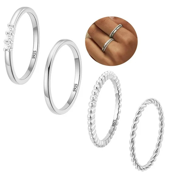 APSVO 4PCS S925 Sterling Silver Plated Rings for Women Non Tarnish Fashion CZ Thumb Pinky Stackab... | Walmart (US)