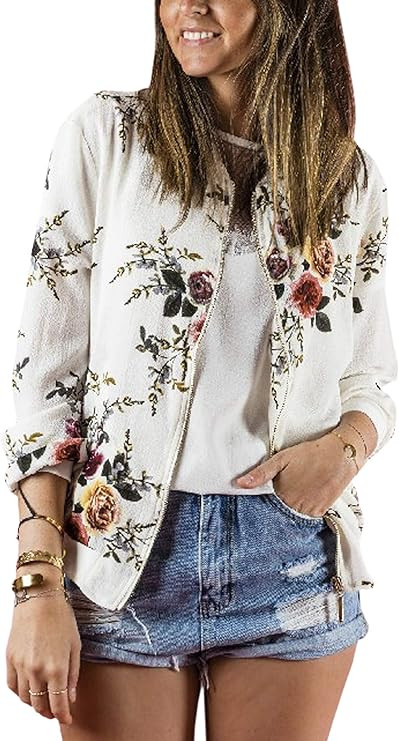 ECOWISH Womens Jackets Lightweight Zip Up Casual Inspired Bomber Jacket Leopard Coat Stand Collar... | Amazon (US)