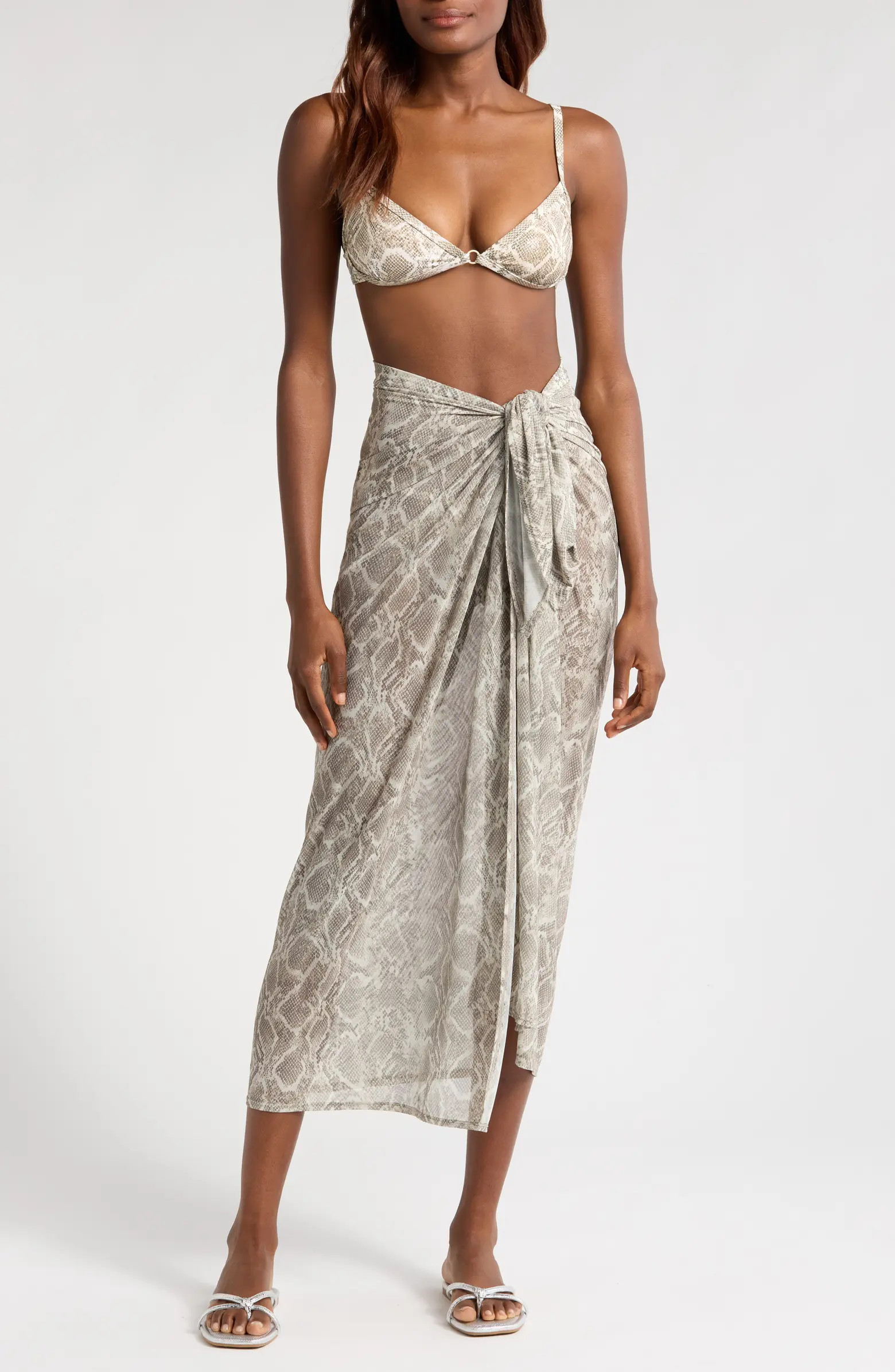 Snakeskin Print Mesh Sarong | Nordstrom