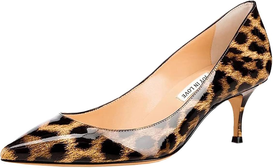 JOY IN LOVE Women's Shoes Low Heels Pointy Toe Kitten Heel Daily Pumps | Amazon (US)