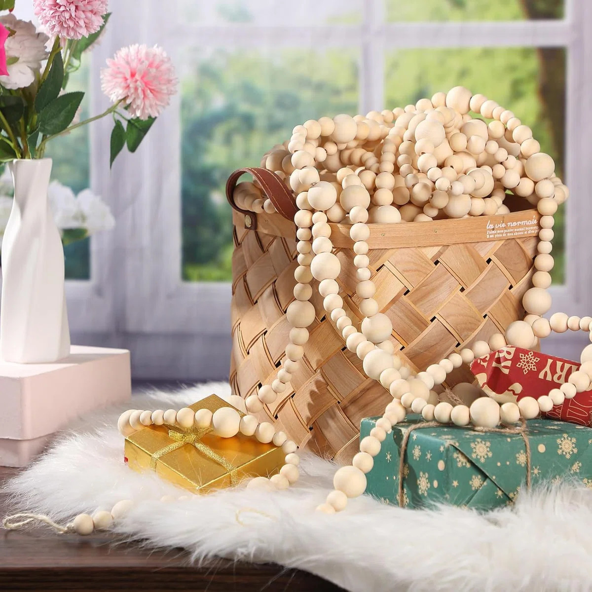 220cm Christmas Wooden Bead Garland Xmas Tree Beads Garland Rustic Wood Beaded Garland Christmas | Wayfair North America