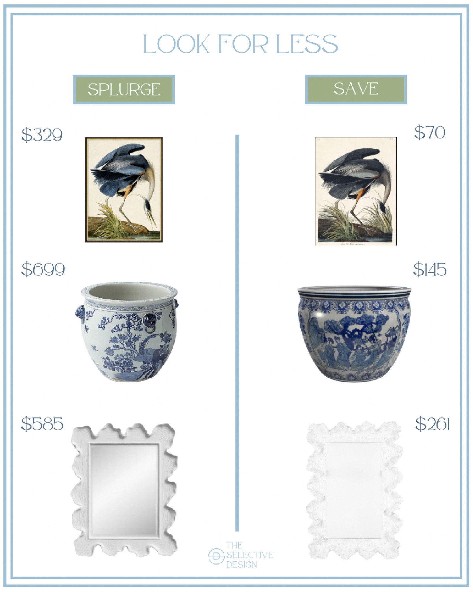 Timeless home decor look for less. These designer dupes are so good! Can you spot the dupe? Shop high and low price point. 

Designer look for less, splurge or save, timeless home decor, classic home decor, traditional home decor, chinoiserie, crane art, pottery barn dupe, planter, white mirror, Amazon home decor, Amazon find, affordable home decor 

#LTKSaleAlert #LTKFindsUnder100 #LTKHome