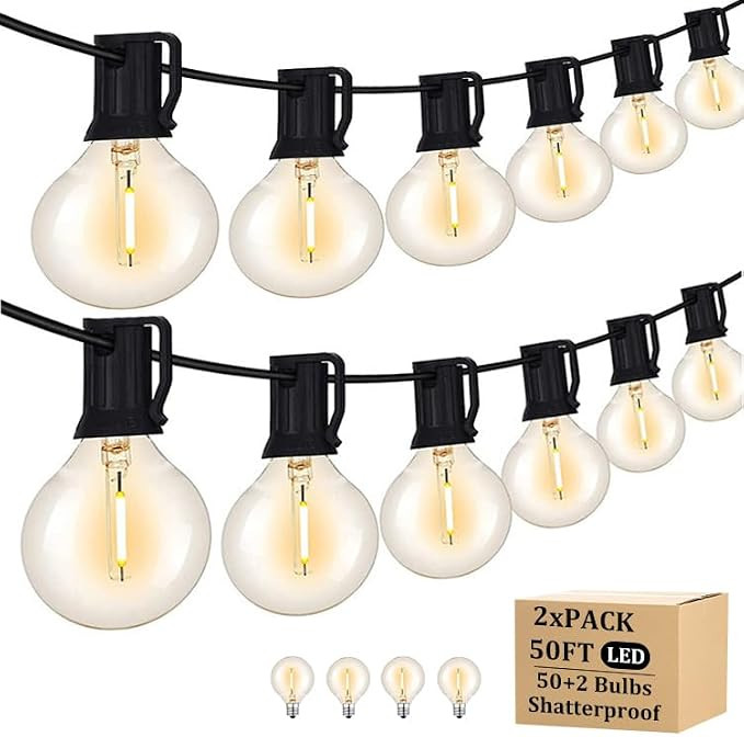 100FT Outdoor String Lights with 102 Shatterproof G40 LED Clear Globe Bulbs for Indoor/Outdoor, 2... | Amazon (US)