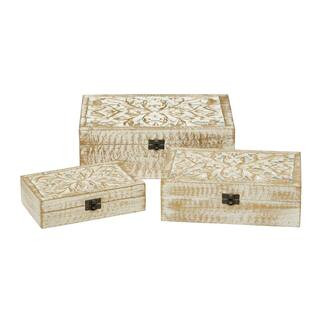 Litton Lane White Mango Wood Coastal Decorative Box (Set of 3) 96093 - The Home Depot | The Home Depot