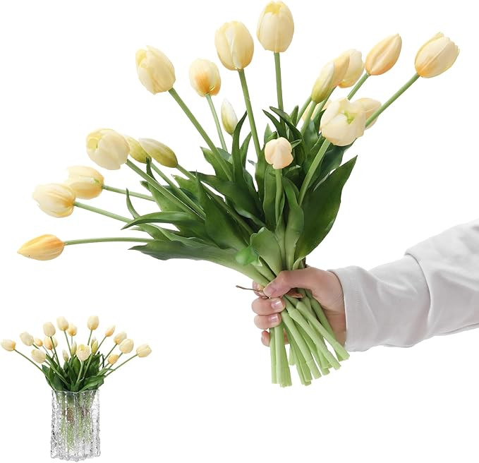 15PCS Artificial Tulips Real Touch Autumu White Faux Latex Flowers Lifelike Fake Tulip Bouquet Fl... | Amazon (US)