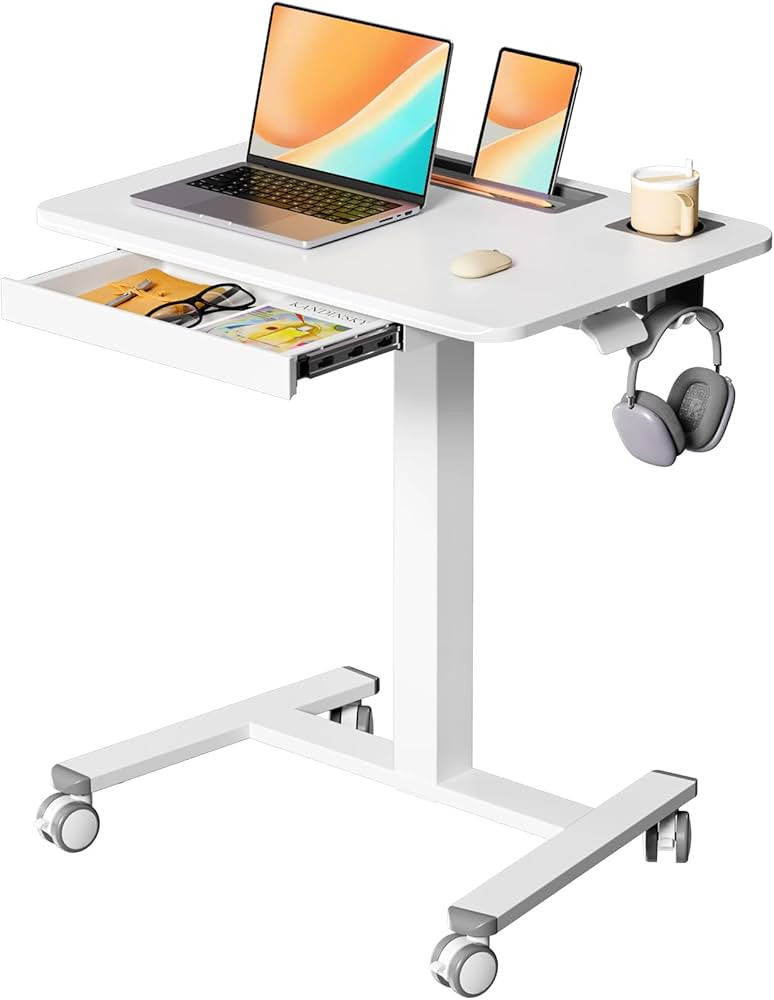 JYLH JOYSEEKER Mobile Standing Desk with Drawer, 28" Rolling Desk with Cup Holder and Hooks, Port... | Amazon (US)