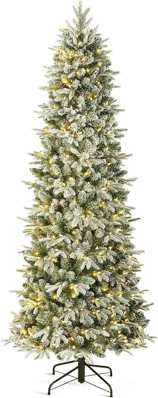 JOSTYLE 9FT Pre-Lit Snow Flocked Christmas Tree, Artificial Christmas Tree with 500 Lights and 23... | Amazon (US)