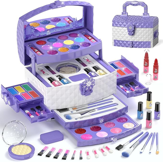 PERRYHOME Kids Makeup Set for Girl 56 Pcs Washable Real Cosmetic, Non-Toxic Frozen Toys Toddler M... | Amazon (US)