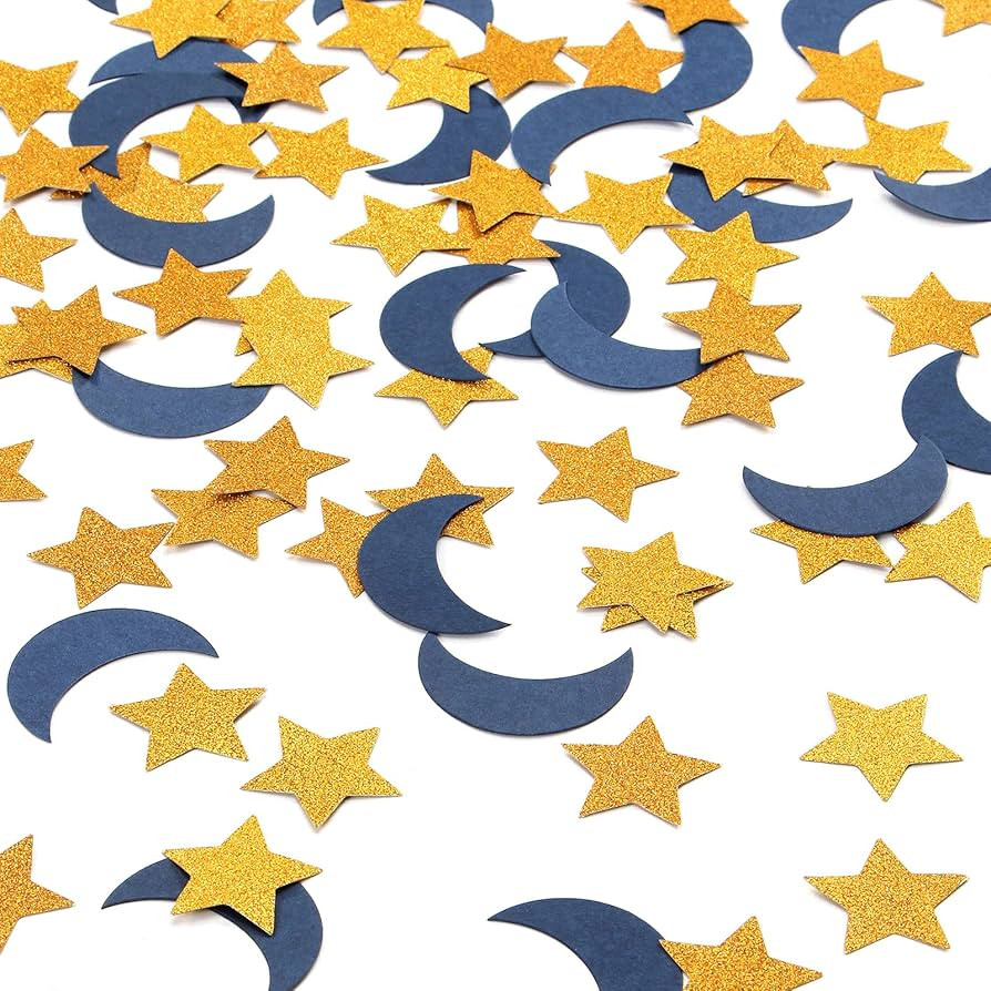 Navy-Blue Moon Gold Star Confetti - 300pcs Glitter Twinkle Little Star Table Confetti Eid Ramadan... | Amazon (US)