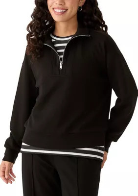 Philosophy Women's Petite Zip Drop Shoulder Top with Shirred Cuffs, Black, PXL | Belk