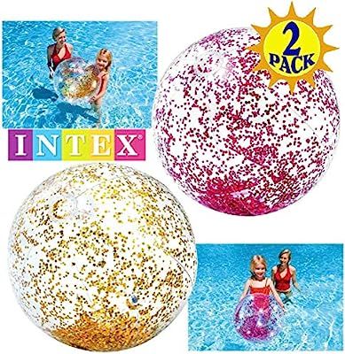 Mɑtty's Toy Stop Intex Pink & Gold Glitter Beach Balls (28") Gift Set Bundle - 2 Pack | Amazon (US)