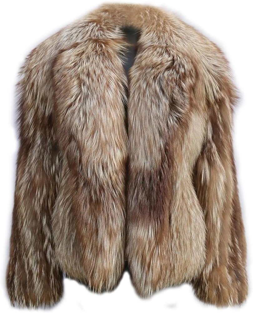 Women's Genuine Fox Fur Coat Big Lapel Collar Thick Warm Natural Fur Jacket Winter coat | Amazon (US)