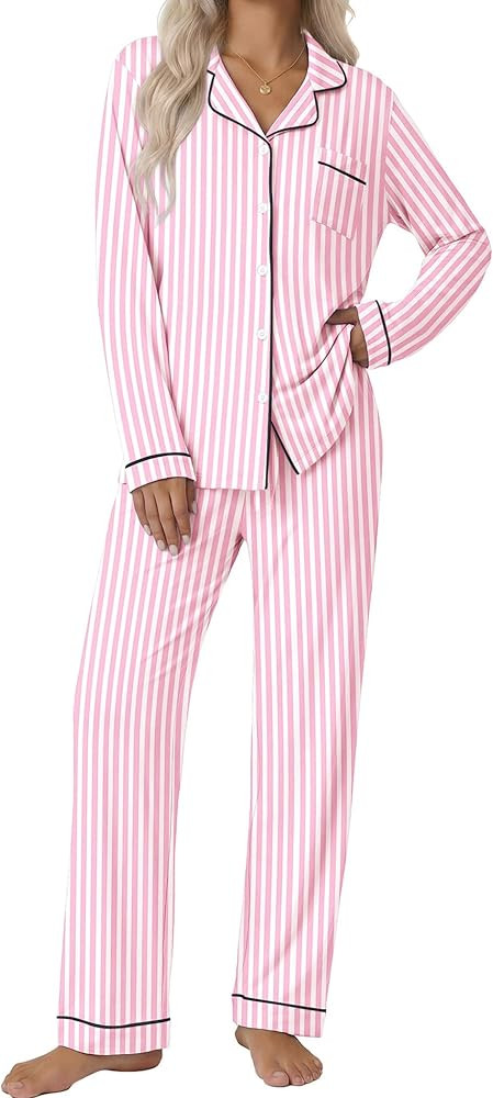 Ekouaer Pajamas Womens Long Sleeve Sleepwear Button Down Loungewear Pjs Set | Amazon (US)