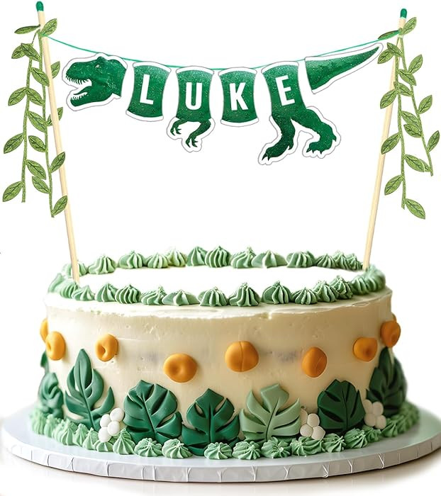 Dinosaur Cake Topper – Custom Name Birthday Cake Banner for Kids | Dinosaur Cake Decoration, Sm... | Amazon (US)