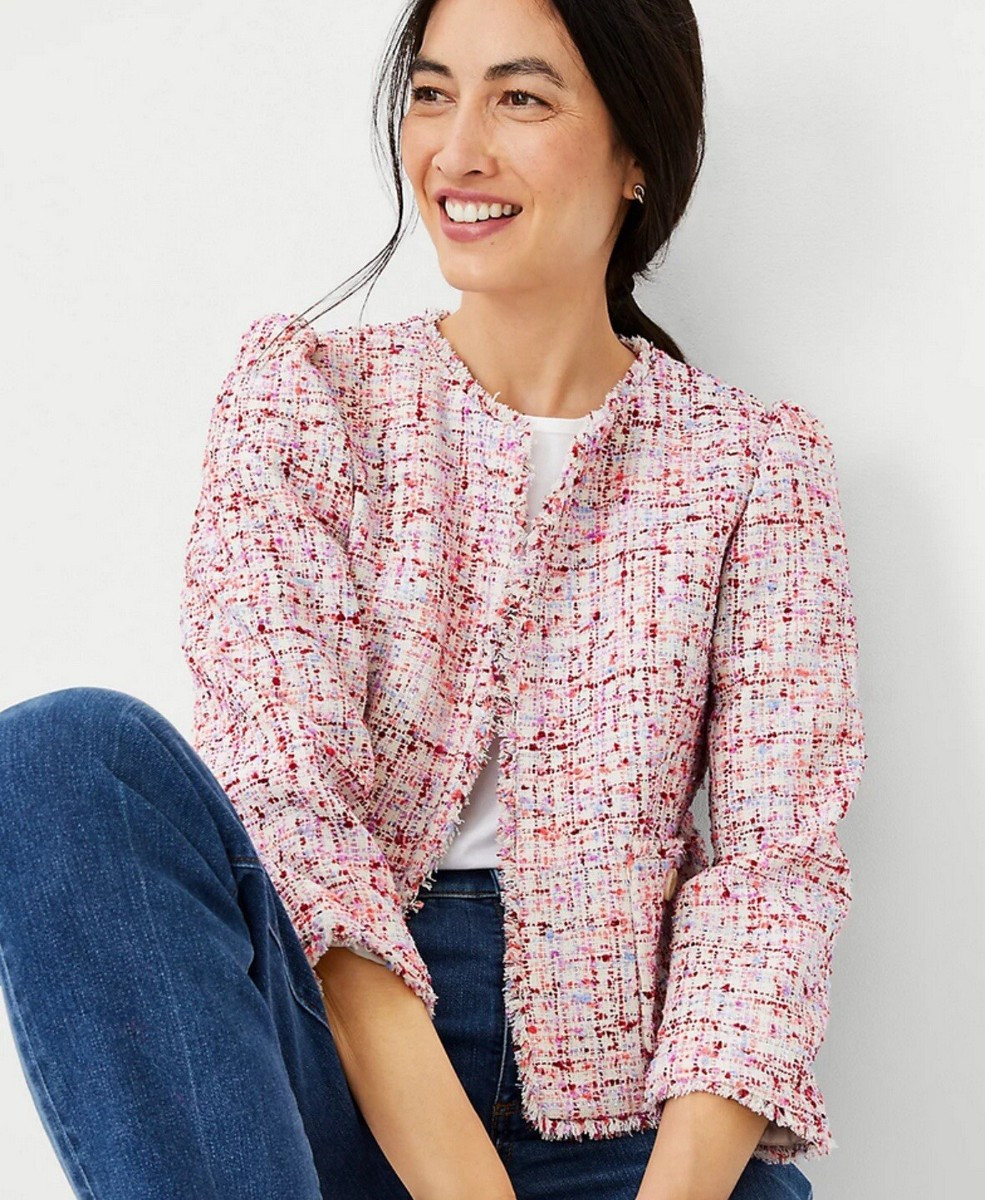 Ann Taylor Jacket Womens 2 Pink Tweed Open Front NEW  | eBay | eBay US