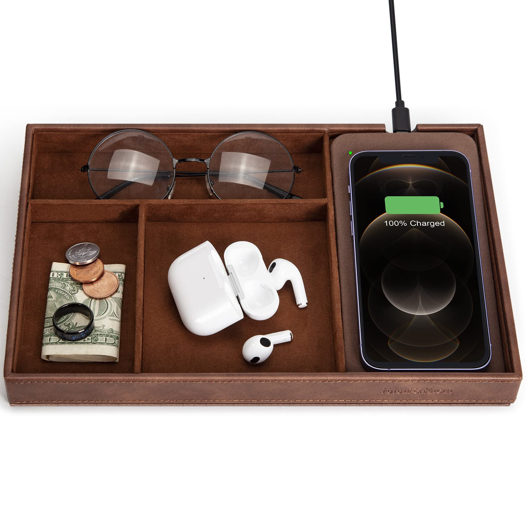 Valet Tray, Built in Wireless Charging Pad, Nightstand Organizer, Dresser Organizer, Mens Jewelry... | Amazon (US)