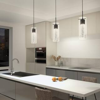 Essence 8.5-Watt 1-Light Modern Matte Black Bubble Integrated LED Hanging Pendant Light Fixture | The Home Depot