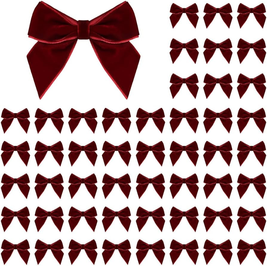 50 PCS Burgundy Velvet Bows for Christmas Tree, 2.75" Small Velvet Ribbon Bows for Gift Wrapping,... | Amazon (US)