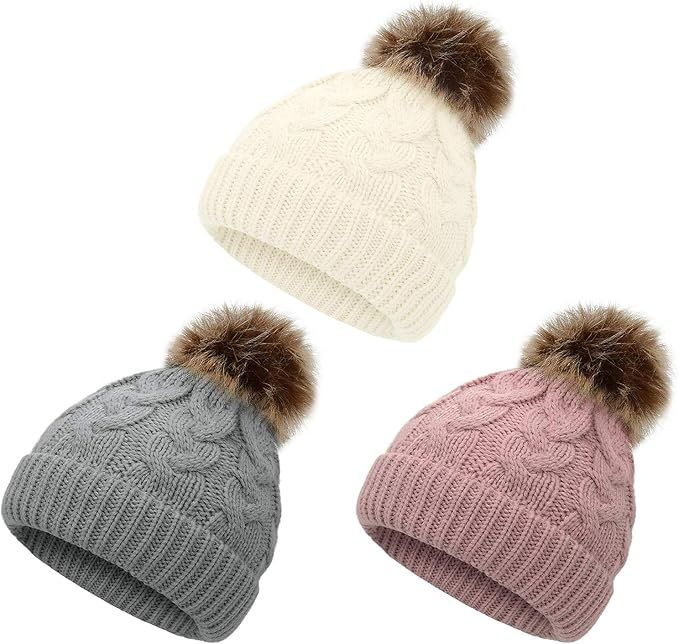 American Trends Baby Girl Hats Infant Baby Beanie Winter Hat Pom Pom Warm Toddler Boys Beanies Ki... | Amazon (US)