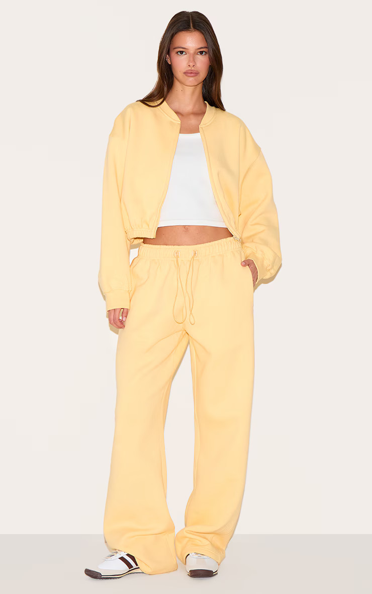 Butter Yellow Drawcord Waist Cropped Zip Up Sweatshirt | PrettyLittleThing UK