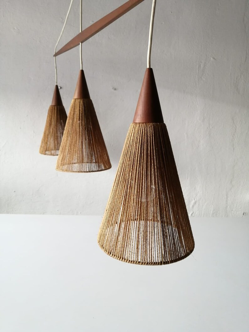 Rare Teak and Natural Ropes Triple Shade Ceiling Lamp by Ib Fabiansen for Fog & Mørup, 1960s Den... | Etsy (US)