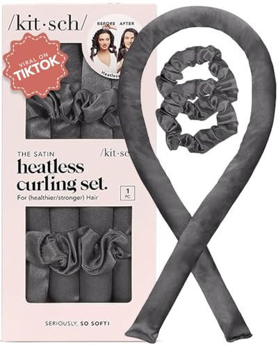 Kitsch Holiday Gift Silk Heatless Hair Curler | Heatless Curling Rod Headband | Satin Heatless Curling Set for Hair | Perfect Heatless Curls (Charcoal) | Amazon (US)