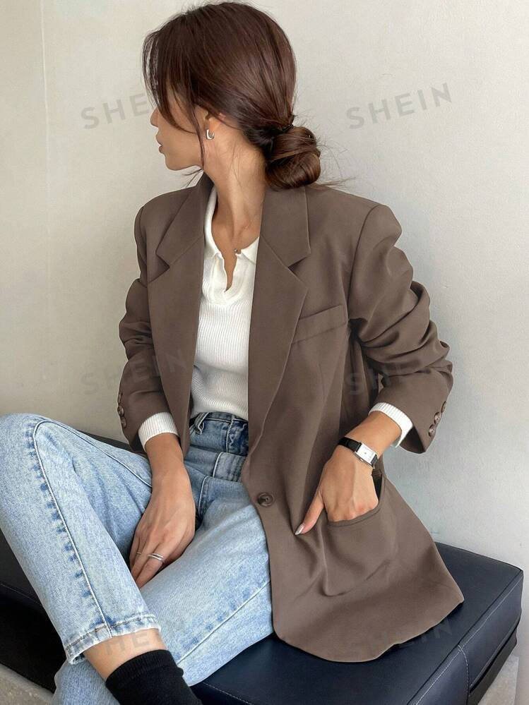 DAZY Women's Solid Color Turndown Collar Long Sleeve Casual Business Blazer | SHEIN USA | SHEIN