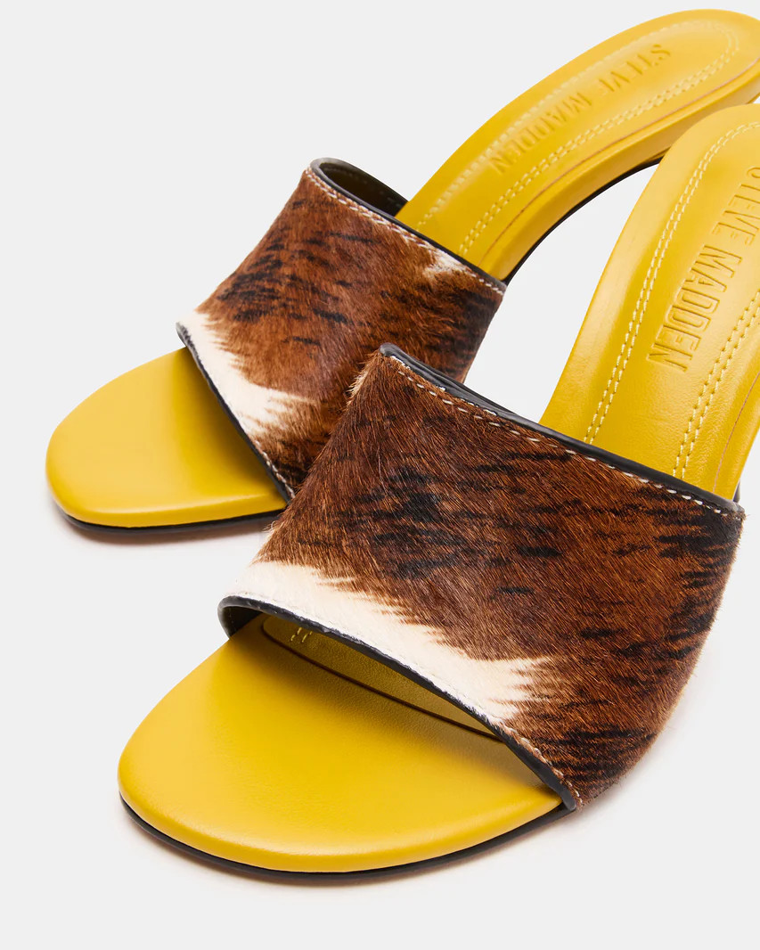 PAULA Brown Cow Print Square-Toe Mule Heel | Women's Heels | Steve Madden (US)
