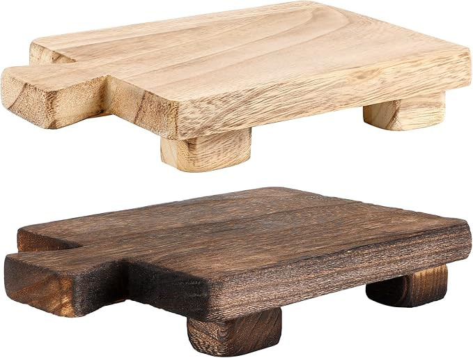 Wood Pedestal Stand 2 Pieces Raw Wood Soap Riser Footed Tray Kitchen Tray Rustic Wooden Riser Bat... | Amazon (US)