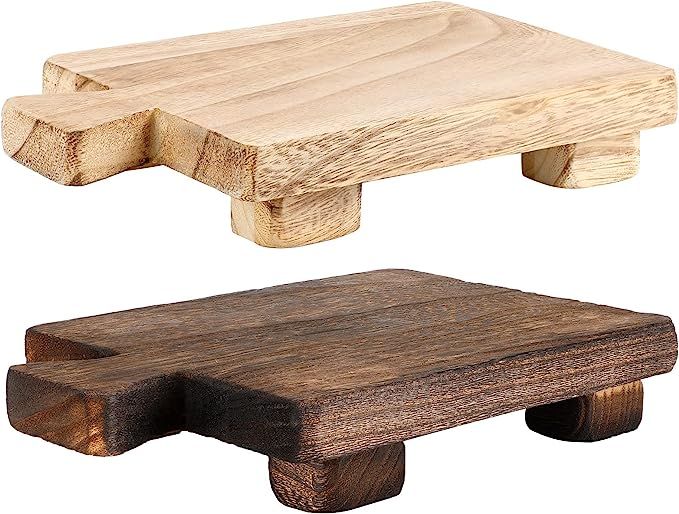 Wood Pedestal Stand 2 Pieces Raw Wood Soap Riser Footed Tray Kitchen Tray Rustic Wooden Riser Bat... | Amazon (US)