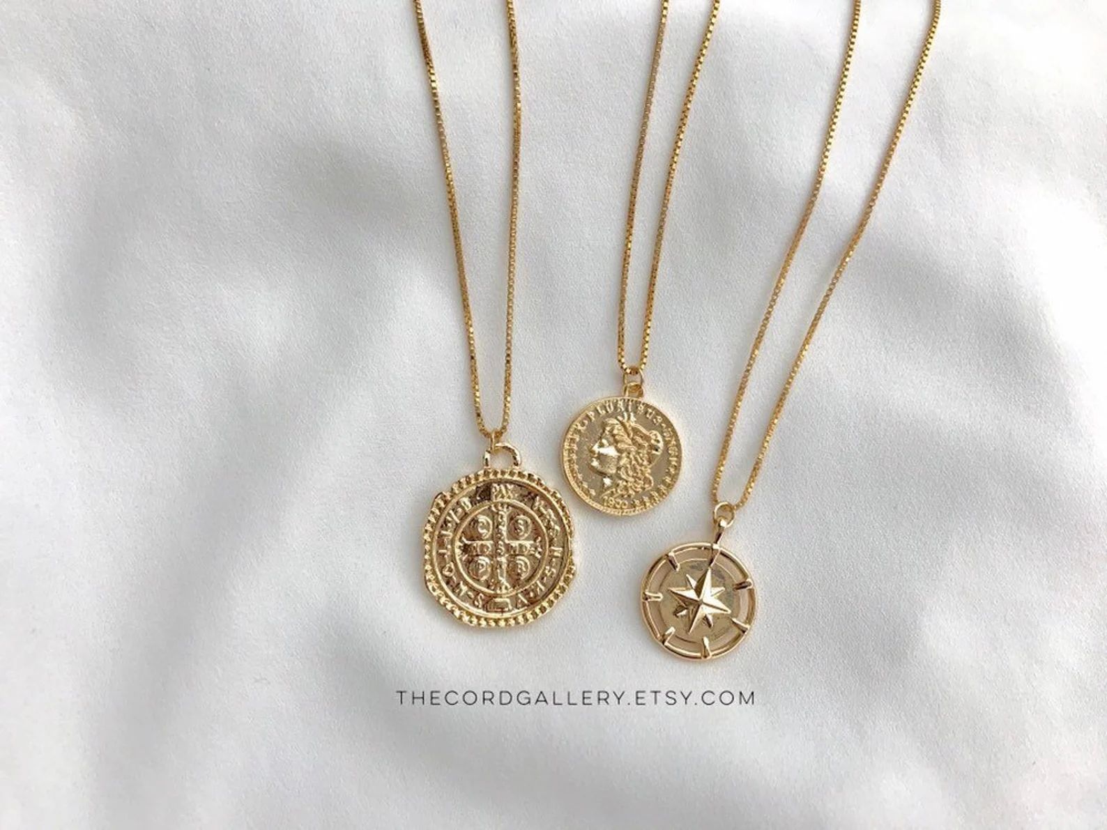 Gold Coin Necklace 18k Gold Filled Medallion Necklace Athena Greek Goddess Necklace Boho Gold Cro... | Etsy (US)