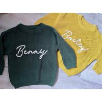 Personalized Hand-Embroidered Kids Sweater Custom Knit Crewneck | Etsy (US)