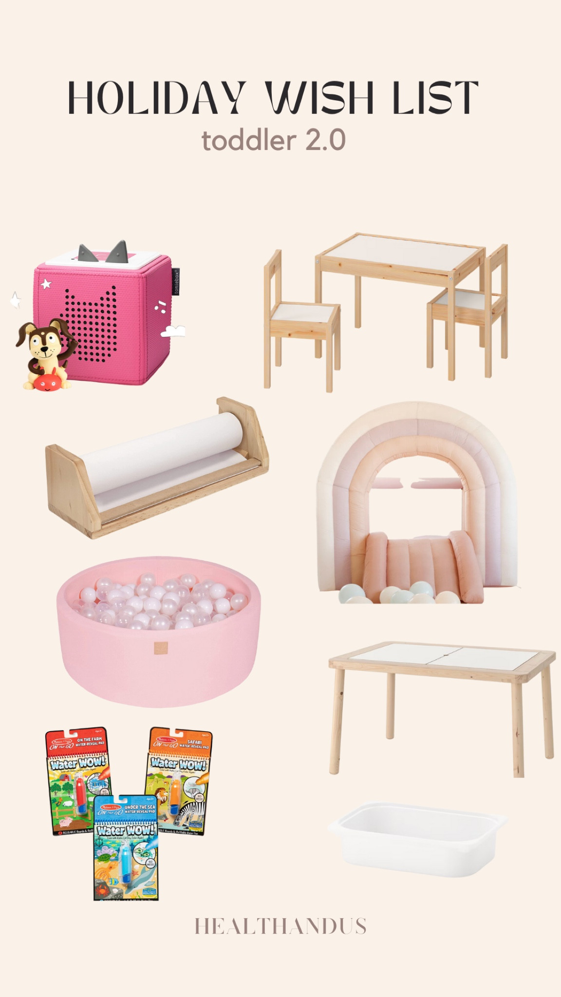 Okay there is just too many fun kid gift ideas!! I recently got these two tables and love. 
- play smol bounce house and ball pit she got for her birthday 
- waterwow - she’s obsessed 
- Melissa & doug paper roll for drawing 

#LTKkids #LTKGiftGuide
