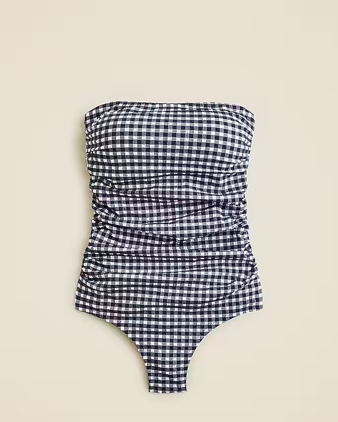 Ruched bandeau one-piece in gingham | J. Crew US